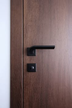 a close up of a door handle on a wooden door