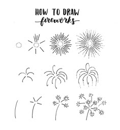 how to draw fireworks in the air with black and white ink, on a white background