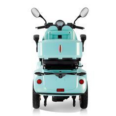 an electric scooter is shown with its rear lights on and the back seat down