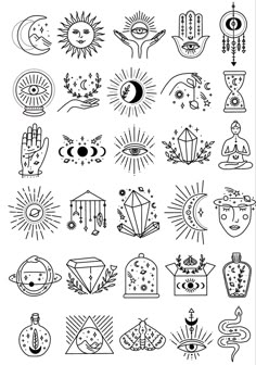 an image of the sun and moon symbols in black ink on white paper, with text below