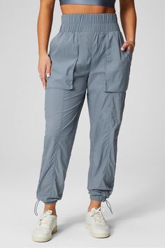 Ultra High-Waisted Piped Nylon Pant Fabletics Stormcloud/Reflective Silver female regular Everyday/Training External Pocket/Reflective Lightweight nylon pants with piping. Brown Joggers, Velvet Joggers, Slim Sweatpants, White Joggers, Lounge Pants Womens, Women Jogger Pants, Lace Up Leggings, Nylon Pants, Cozy Loungewear