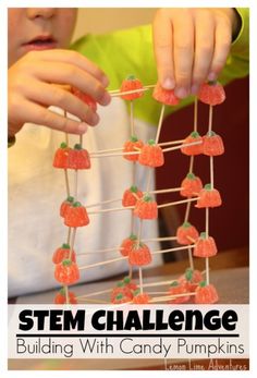 Easy Halloween STEM Challenges for Kids Fall Stem Challenges, Science Halloween, Easy Halloween Games, Candy Pumpkins, Candy Experiments, Stem Projects For Kids