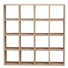 a wooden shelf with several squares on the top and bottom, all in different sizes