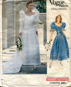 an image of a woman in a wedding dress on the cover of a sewing pattern