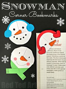 paper snowman bookmarks on a black background