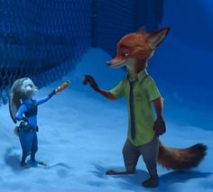 a man and a fox standing next to each other