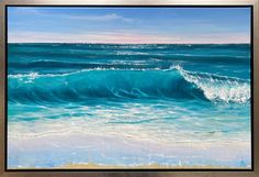 an oil painting of waves crashing on the beach