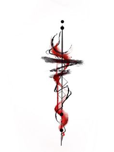 a red and black medical symbol is shown in this artistic photo with watercolors