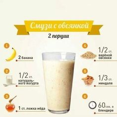 an info poster showing how to make a smoothie with ingredients in russian and english