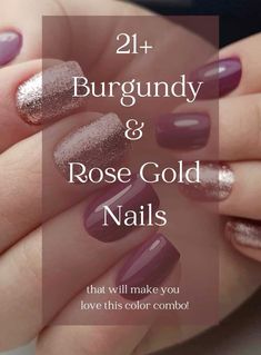 Mauve Nails Design Classy, Nail Ideas For Burgundy Dress, Rose Gold Nails Design Classy Short, Winter Nails Pink Rose Gold, Nails That Go With Rose Gold Dress, Fall Mauve Nail Designs, Rose Gold Nails Design Classy Acrylic, Gel Nails Rose Gold, One Glitter Nail Ideas