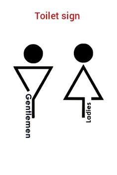 the toilet sign has two arrows pointing to each other and one arrow pointing towards another