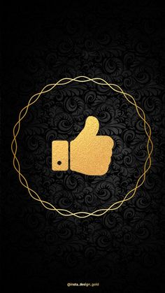 a golden thumbs up sign on a black background