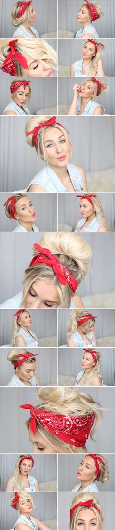 Different ways to wear a bandana. Her facial expressions are killing me, but the hair's cute. Bandanna Hairstyle, Different Hair Styles, Different Hair, Bandana Hairstyles, Bad Hair Day, Love Hair, Bad Hair, Messy Hairstyles