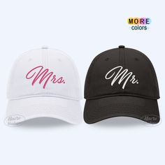 "✳ ✳ ✳ How To Order ✳ ✳ ✳ ✳ Select Your Hat Color and Thread Color from drop down menus. * Choose Your Quantity as much as you want. * You will see \"Add Your Personalization\" Section which is located below the quantity box. Please add Your Design A: Mr B: Mrs * Click ADD TO CART. And, you can go back to add more product color for your family members and text colors or You can complete the checkout process. ✳ ✳ ✳ Product Description ✳ ✳ ✳ ✳ Each hat is handmade by me, this way I can make sure I White Embroidered Hat For Gift, Embroidered Wedding Hat, White Curved Brim Baseball Cap For Wedding, Disney Best Friends, Disney Tanks, Married Shirt, Minnie Mouse Shirts, Mrs Shirt, Honeymoon Shirts