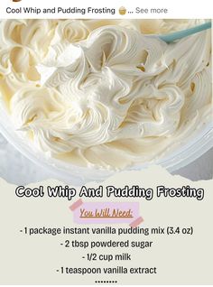 the recipe for cool whip and pudding frosting