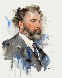 a watercolor painting of a man in a suit