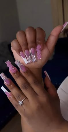 Acrylic Birthday Nails Ideas, Acrylic Birthday Nails, Ace Nails, Birthday Nails Ideas, Bedazzled Nails