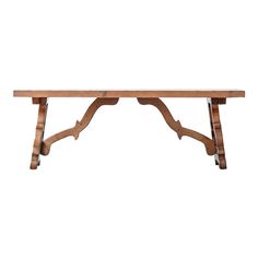 a wooden table with two legs and a shelf on one end, against a white background