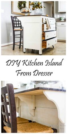 the kitchen island from dresser is painted white