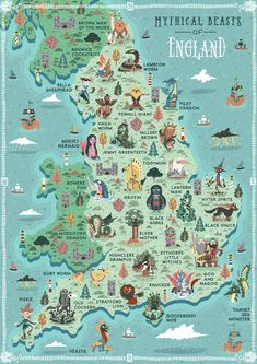 an illustrated map of england with all the main attractions