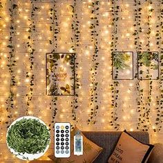 a living room filled with furniture covered in lights