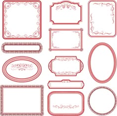 a set of ornate frames and labels in red on a white background stock photo - budget conscious