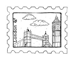 a stamp with the tower bridge and big ben in london on it's side