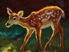 an acrylic painting of a baby deer