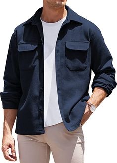 Mens Casual Shirts With Jeans, Mens Occasion Wear Outfit, Men Long Shirt Outfits, Casual Coats Men, Mens Outfits Button Down, Cool Office Outfit Men, Office Jacket Men, Woolen Shirts Men, Button Up Long Sleeve Outfit Men