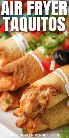 air fryer taquitass on a white plate