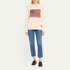 Ralph Lauren Collection sweater featuring flag intarsia with blanket stitch and signature RL hem Crew neckline Long sleeves Relaxed fit Ribbed cuff and hem Pullover style Cashmere Made in Italy Ralph Lauren Usa Sweater, Usa Sweater, Jfk Jr, Ralph Lauren Collection, Blanket Stitch, Suit And Tie, Cashmere Sweaters, Playsuit, Pullover Styling