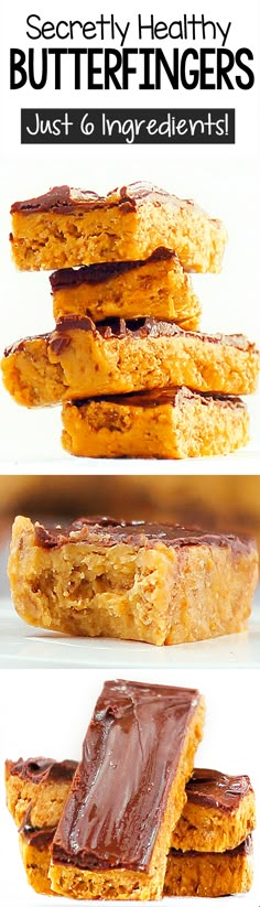 three different views of peanut butterfingers stacked on top of each other with text overlay