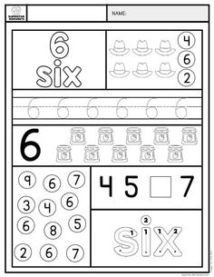 the number six worksheet for children to learn numbers and countings with this printable