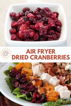 two pictures showing different types of cranberry salads and the same image with text overlay