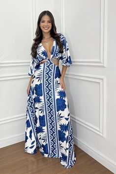 This Ashley blue maxi dress is perfect for summer. With its flattering v neck, half sleeves, and open waist design, it will keep you comfortable and cool. The elegant white and blue color combination, along with the intricate lace-up details and delicate hollow-out pattern, will have you looking chic and stylish for any beach day. Color: Print white and blue Blue Color Combinations, Blue Maxi Dress, Blue Maxi, Maxi Dress Blue, Color Print, Color Combination, Beach Day, Sale House, Half Sleeves