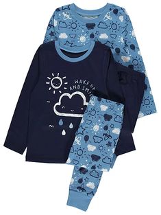 Boys Nightwear, Cloud Print, Pyjama Sets, Baby Unisex, Blue Clouds, George At Asda, Long Sleeve Pyjamas, Pj Sets, Baby Products