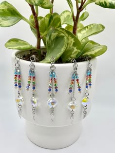 a potted plant with some colorful beads hanging from it