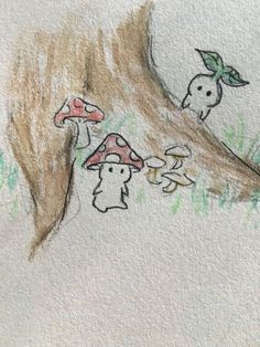 a drawing of mushrooms in the woods