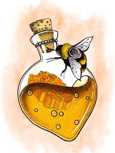 a drawing of a honey jar with a bee in it's body and the words i love bees