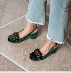 Women Slingback Block Heel Sandals Summer High Heel Pump Shoes Mary Janes Heels | eBay Emerald Shoes, Tassel Sandals, Velvet Sandals, Modern Sandals, Fringe Sandals, Chunky Heel Shoes, Velvet Shoes, Velvet Heels, Womens Chunky Heels