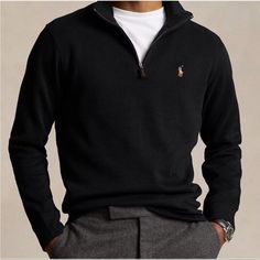 New Cotton Black Quarter Zip Outfit, Quarter Zip Outfit Men, Quarter Zip Outfit, Wardrobe Transformation, Quarter Zip Men, Mens Business Casual, Mens Business Casual Outfits, Black Quarter Zip, Ralph Lauren Quarter Zip