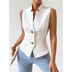 Add A Touch Of Sophistication To Your Business Casual Wardrobe With This White Asymmetrical Button Vest. Its Modern Design, Featuring A Distinctive Asymmetrical Button Placket, Enhances Any Outfit With A Refined Edge. The Vest Offers A Slight Stretch For Added Comfort, Making It Ideal For Spring And Fall. Sleek And Easy To Care For, It’s The Perfect Piece To Elevate Your Professional Look. Office Wear Women Work Outfits, Business Casual Wardrobe, Jacquard Suit, Button Vest, Nike Sportswear Women, Office Wear Women, Costura Diy, Vintage Vest, Long Vests