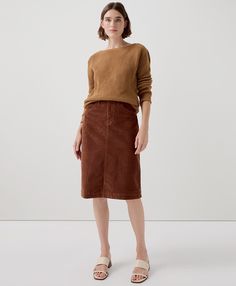 Women’s Modern Corduroy Midi Skirt made with Organic Cotton | Pact Corduroy Midi Skirt, Skirts Short, Basic Wardrobe, 70s Style, Wardrobe Basics, Cotton Skirt, Personal Marketing, Sustainable Clothing, 70s Fashion