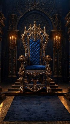 an ornate throne sits in the middle of a room