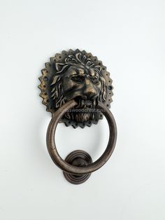 an antique door knock with a lion's head on it