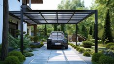 Elegant Carport with a Transparent Top Modern Car Port Ideas Carport Designs, Car Porch Design Modern, Carport Extension, Car Port Ideas, Airpark Homes, Attached Carport, Carport Design