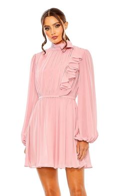 Long sleeve a-line high neck pastel party dress. Pastel Party Dress, Cute Hoco Dresses, Junior Party Dresses, Pastel Party, Semi Formal Dress, Short Homecoming Dress, Prom Girl, Mac Duggal, Hoco Dresses