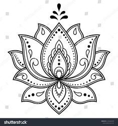 a black and white drawing of a lotus flower