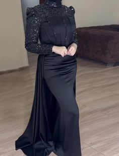 Mermaid / Trumpet Evening Gown Glittering Dress Masquerade Black Tie Floor Length Long Sleeve Jewel Neck Fall Wedding Reception Satin with Pearls Glittering Dress, Dress Masquerade, Fall Wedding Reception, Autumn Wedding Reception, Jewel Neck, Dusty Rose, Evening Gown, Black Tie, Fall Wedding