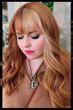 Hair Color Idea - Fall Hair Inspiration Copper Hair And Bangs, Copper Half And Half Hair, Split Copper Hair, Copper Hair With Dark Roots And Money Piece, Strawberry Blonde Hair With Blonde Bangs, Copper Blonde Color Block, Split Hair With Bangs, Red And Blonde Hair With Bangs